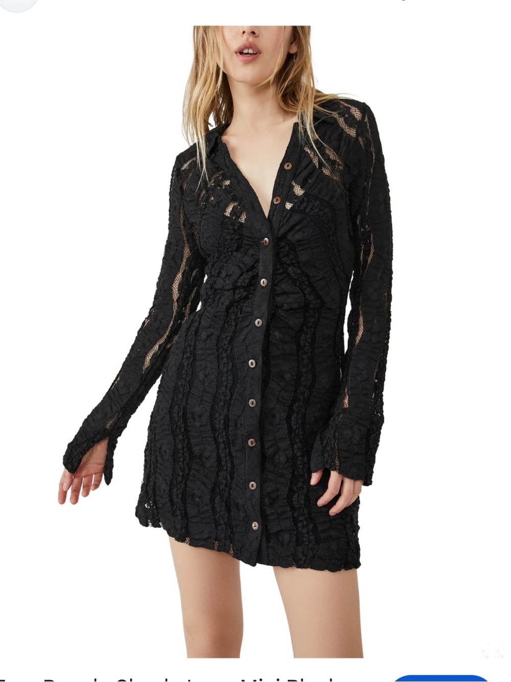 NWT Free People Shayla Lace Mini Dress Sz Small Black Semi-sheer
